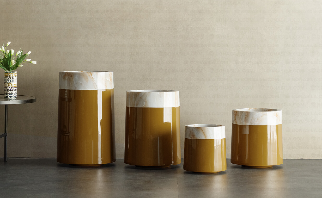 dusty brown cylindrical tall planter